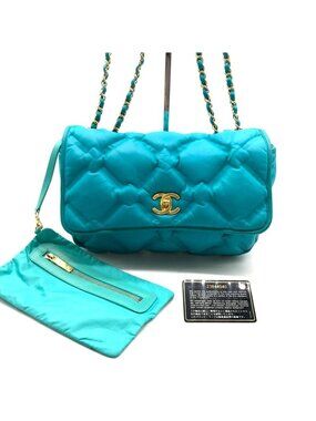 Chanel Bubble Quilt Double Chain Shoulder Bag Blue
